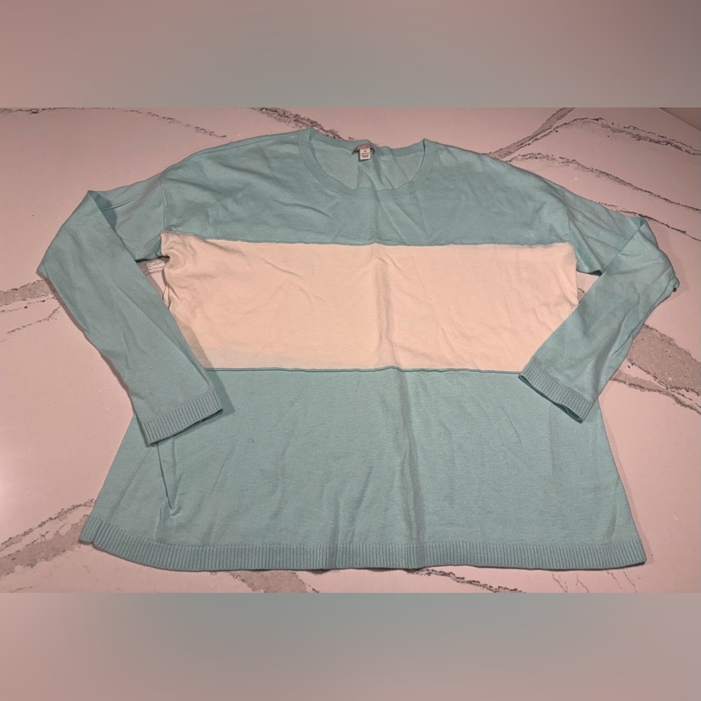 GAP Women's Crew Neck Sweater - Light Blue and White